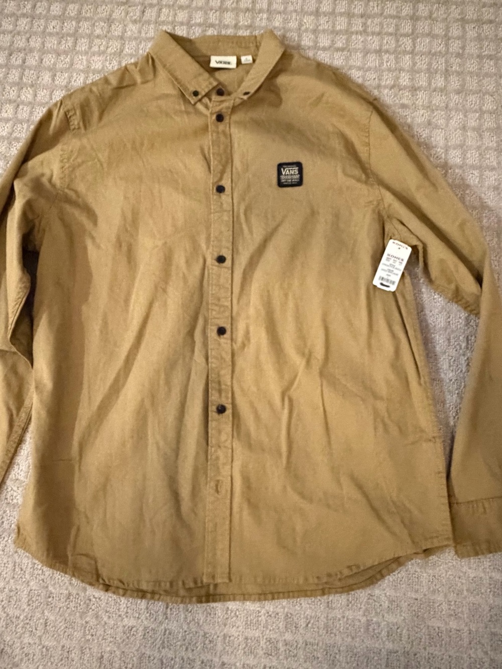 Vans Men's Button-Down Long Sleeve Shirt in Tan